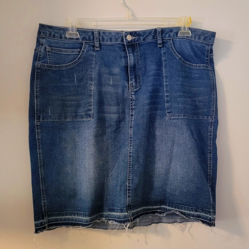 Plus Size Destressed Denim Skirt 18W